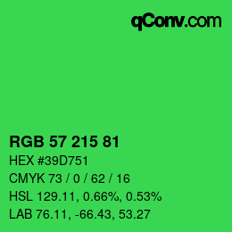 カラーコード: RGB 57 215 81 | qconv.com
