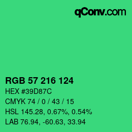 カラーコード: RGB 57 216 124 | qconv.com