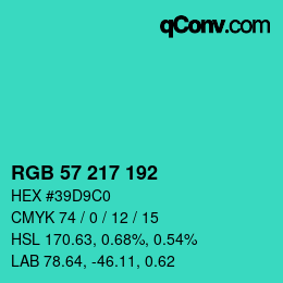 Color code: RGB 57 217 192 | qconv.com