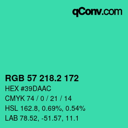 カラーコード: RGB 57 218.2 172 | qconv.com
