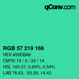 Color code: RGB 57 219 166 | qconv.com
