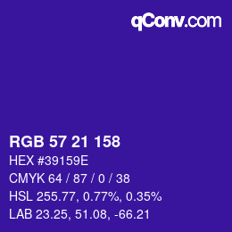 颜色代码: RGB 57 21 158 | qconv.com