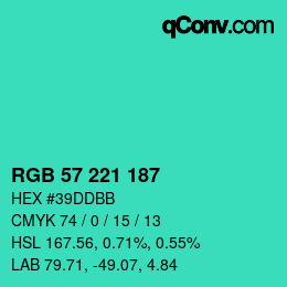 Color code: RGB 57 221 187 | qconv.com