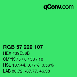 颜色代码: RGB 57 229 107 | qconv.com