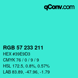Color code: RGB 57 233 211 | qconv.com