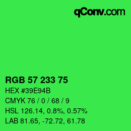 カラーコード: RGB 57 233 75 | qconv.com