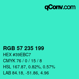 Color code: RGB 57 235 199 | qconv.com