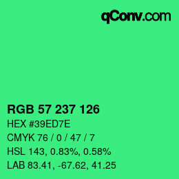 カラーコード: RGB 57 237 126 | qconv.com