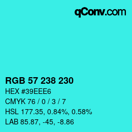 Color code: RGB 57 238 230 | qconv.com
