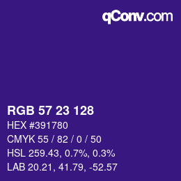 Color code: RGB 57 23 128 | qconv.com