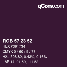 Color code: RGB 57 23 52 | qconv.com