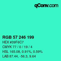 Color code: RGB 57 246 199 | qconv.com