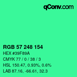 カラーコード: RGB 57 248 154 | qconv.com