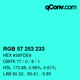 Color code: RGB 57 253 233 | qconv.com