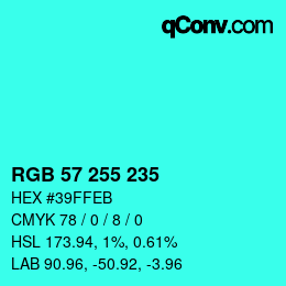 Color code: RGB 57 255 235 | qconv.com