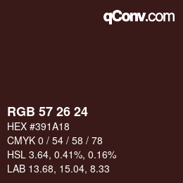 Color code: RGB 57 26 24 | qconv.com