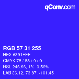 Color code: RGB 57 31 255 | qconv.com