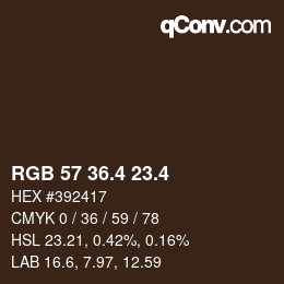 カラーコード: RGB 57 36.4 23.4 | qconv.com