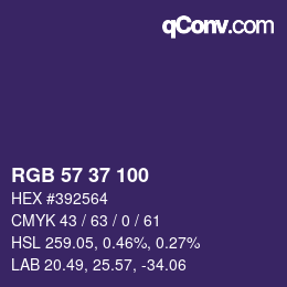 Color code: RGB 57 37 100 | qconv.com