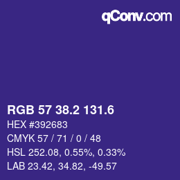 カラーコード: RGB 57 38.2 131.6 | qconv.com