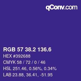 カラーコード: RGB 57 38.2 136.6 | qconv.com