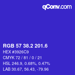 カラーコード: RGB 57 38.2 201.6 | qconv.com