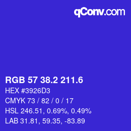 カラーコード: RGB 57 38.2 211.6 | qconv.com