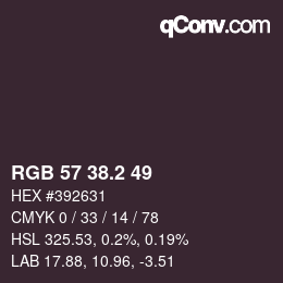 カラーコード: RGB 57 38.2 49 | qconv.com