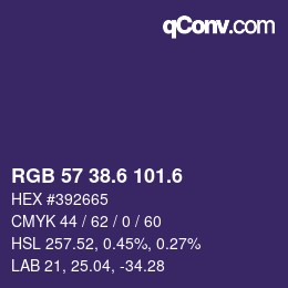 カラーコード: RGB 57 38.6 101.6 | qconv.com