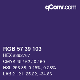 カラーコード: RGB 57 39 103 | qconv.com