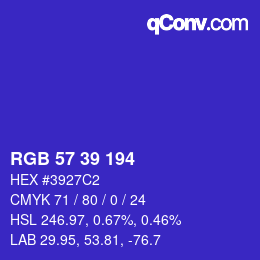 カラーコード: RGB 57 39 194 | qconv.com