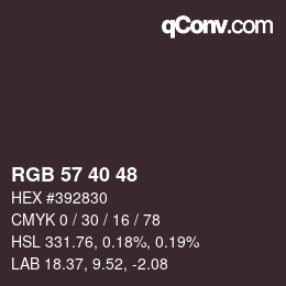 カラーコード: RGB 57 40 48 | qconv.com