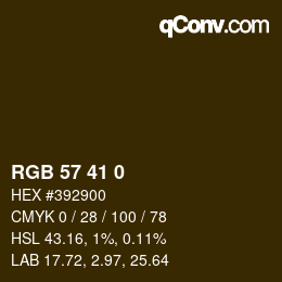 Color code: RGB 57 41 0 | qconv.com
