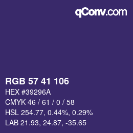 Color code: RGB 57 41 106 | qconv.com