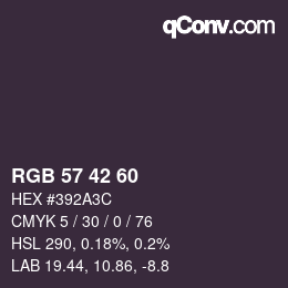 颜色代码: RGB 57 42 60 | qconv.com