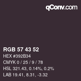 Código de color: RGB 57 43 52 | qconv.com
