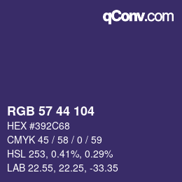 Color code: RGB 57 44 104 | qconv.com