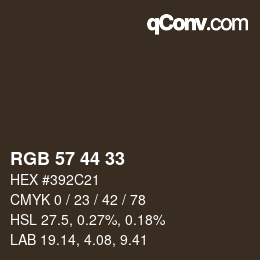 Color code: RGB 57 44 33 | qconv.com