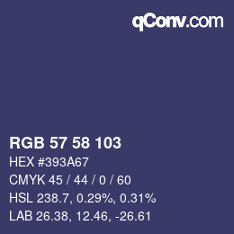Color code: RGB 57 58 103 | qconv.com