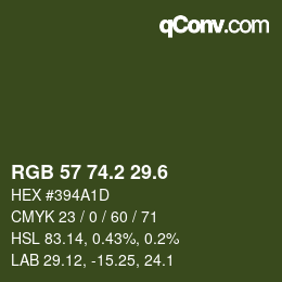 カラーコード: RGB 57 74.2 29.6 | qconv.com