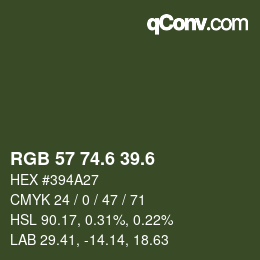 カラーコード: RGB 57 74.6 39.6 | qconv.com