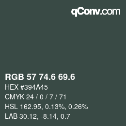 カラーコード: RGB 57 74.6 69.6 | qconv.com