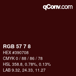 颜色代码: RGB 57 7 8 | qconv.com