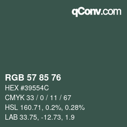 颜色代码: RGB 57 85 76 | qconv.com