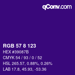 カラーコード: RGB 57 8 123 | qconv.com