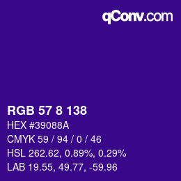 Color code: RGB 57 8 138 | qconv.com