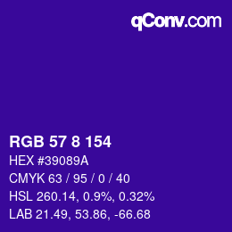 Color code: RGB 57 8 154 | qconv.com