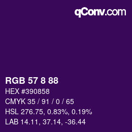 Color code: RGB 57 8 88 | qconv.com