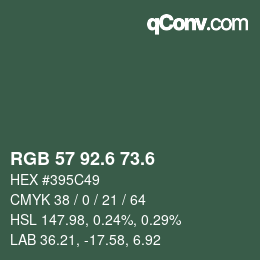 カラーコード: RGB 57 92.6 73.6 | qconv.com