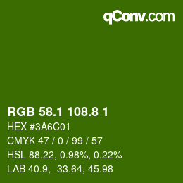カラーコード: RGB 58.1 108.8 1 | qconv.com